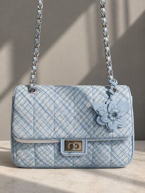 Karl Lagerfeld Light Blue Quilted Shoulder Bag with Chain Strap
